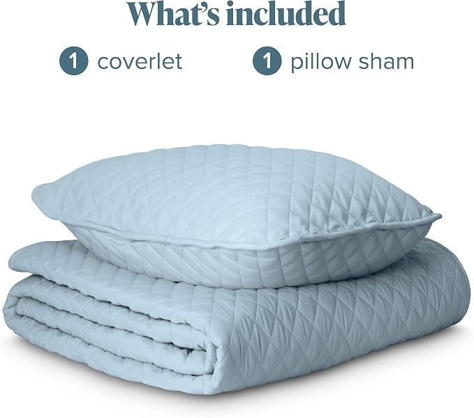 Bare Home Coverlet Set - Twin/Twin Extra Long - Lightweight Bed Decor - Comforter Alternative - All-Season Quilted Bedspread (Twin/Twin XL, Light Blue)