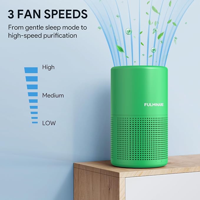 FULMINARE Air Purifiers for Home Bedroom H13 HEPA Air Filter | 360° Intake for Pet Hair, Smoke, Odors , 3 Speeds, Timer, 24dB, Small Mini Air Purifier with Night Light, Mint Green