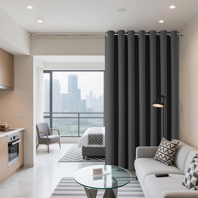 Joydeco Blackout Patio Sliding Door Curtains, Privacy Room Divider Curtains | Extra Wide Thermal Blackout Curtains for Bedroom Living Room, Curtain for Patio Door (Grey, 60Wx90L, 1 Panel)