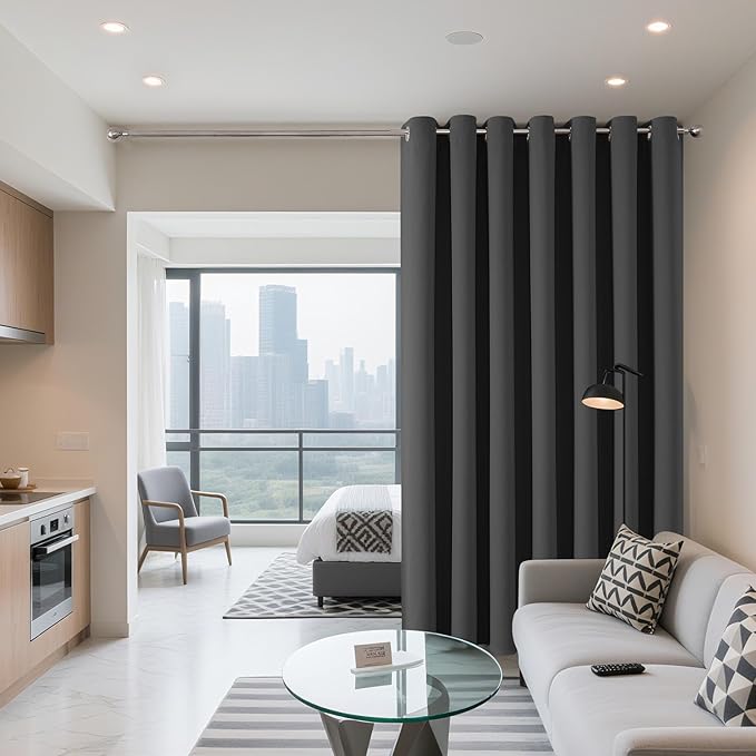 Joydeco Blackout Patio Sliding Door Curtains, Privacy Room Divider Curtains | Extra Wide Thermal Blackout Curtains for Bedroom Living Room, Curtain for Patio Door (Grey, 70Wx84L, 1 Panel)