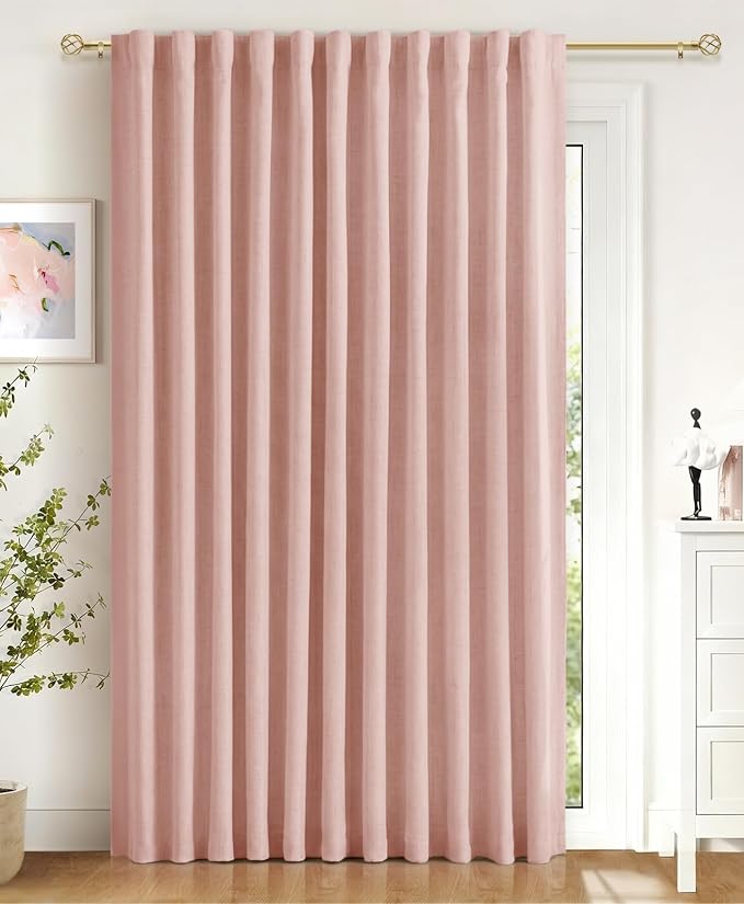 Linen Textured Total Blackout Sliding Door Curtains 84 Inch Long Blush Pink | 100% Blackout Shield Back Tab/Rod Pocket Sliding Door Curtains, Thermal Insulated Curtains 1 Panel Set, 100"W x 84"L