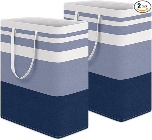 HomeHacks 2-Pack Large Laundry Basket, Waterproof, Freestanding Laundry Hamper, Collapsible Tall Clothes Hamper with Extended Handles for Clothes Toys in the Dorm and Family (Blue, 125L) | Waterproof, Freestanding, Collapsible Clothes Hamper with Reinf...