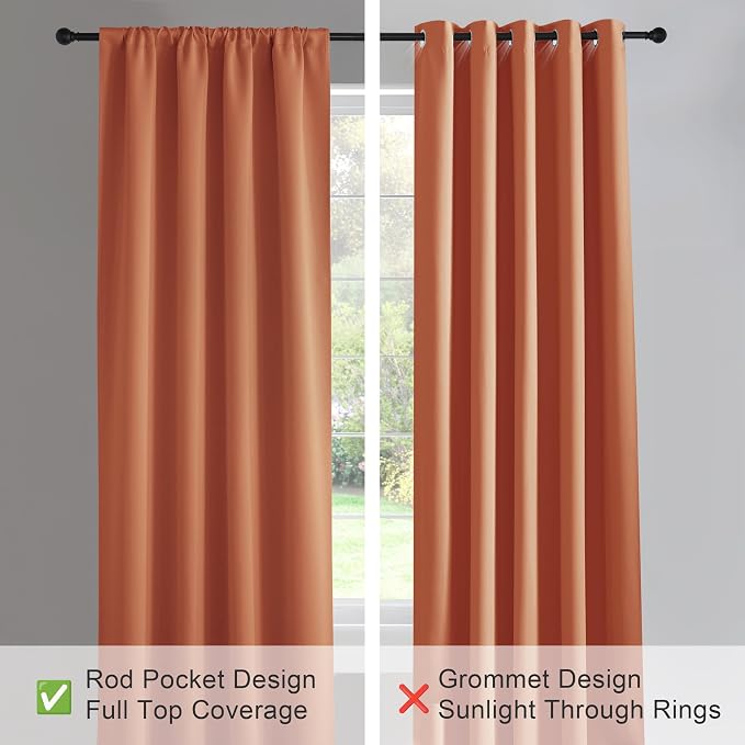 PONY DANCE Burnt Orange Blackout Curtains 2 Panels Set, 72 inch Length Thermal Insulated Rod Pocket Room Darkening Window Drapes for Bedroom/Living Room, 42 inches Wide