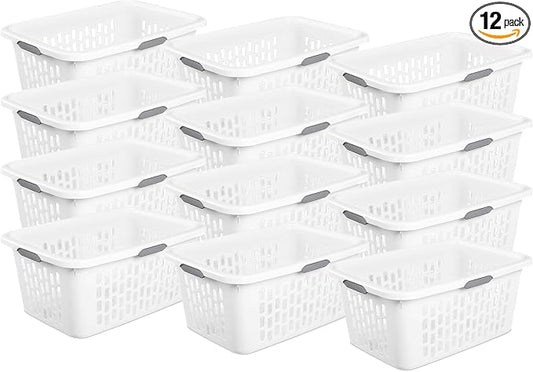 Sterilite Laundry Basket, Plastic Clothes Hamper, Large Rectangle Bin with Comfort Grip Handles and Reinforced Rim, 2 Bushel Capacity, White, 12 Pack