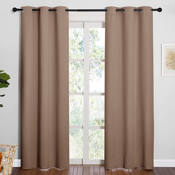 NICETOWN Cappuccino Blackout Curtains for Bedroom 42" w x 84" L 2 Panels | Window Treatment Thermal Insulated Solid Grommet Drapes for Living Room, Light Blocking Room Darkening Noise Reducing Decor
