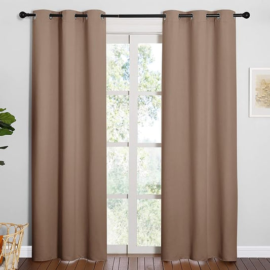NICETOWN Cappuccino Blackout Curtains for Bedroom 42" w x 84" L 2 Panels | Window Treatment Thermal Insulated Solid Grommet Drapes for Living Room, Light Blocking Room Darkening Noise Reducing Decor