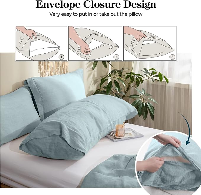 Simple&Opulence Body Pillow Cover 20" x 54",100% Pure Linen, Ultra Soft and Breathable, Body Pillowcase with Envelope Closure for Adults(Dusty Blue)