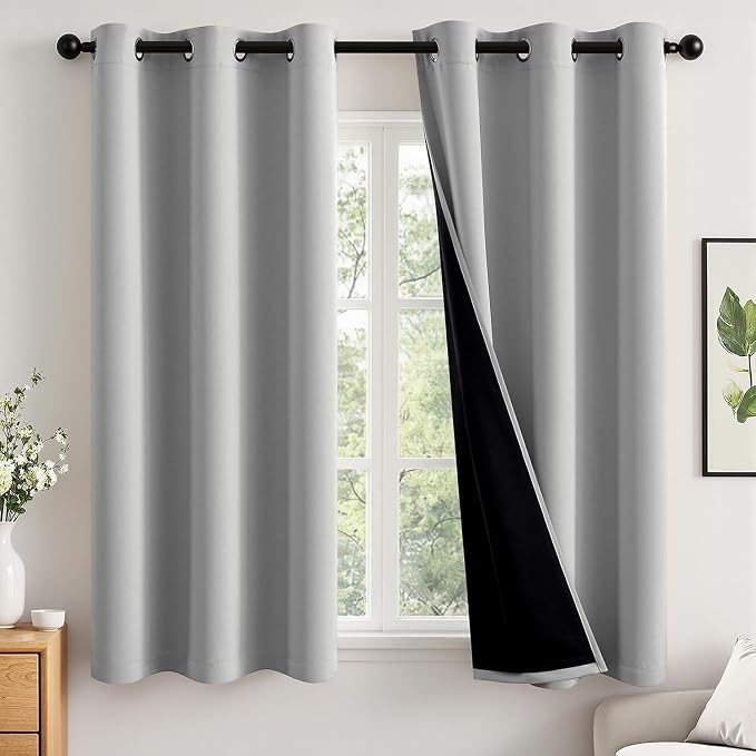 MIULEE Light Grey 100% Blackout Curtains for Bedroom 40x54 Inch Length | 2 Thick Layers Thermal Insulated Short Window Curtains, Noise Reducing Grommet, Drapes for Kitchen Living Room, 2 Panels
