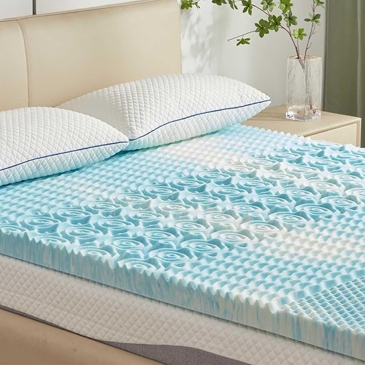 SINWEEK Mattress Topper 5-Zone Memory Foam Mattress Topper Pressure Relieve Soft Mattress Pad, CertiPUR-US Certified, 1.5 Inch King Size, Blue