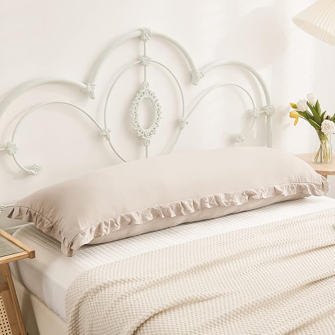 Taupe Body Pillow Cover 20x54inches Long Pillowcase Ruffled Pillowcases Shabby Chic Ruffled Fringe Decor Body Ruffled Pillow Sham Cute Pillowcase (1 Body, Taupe)