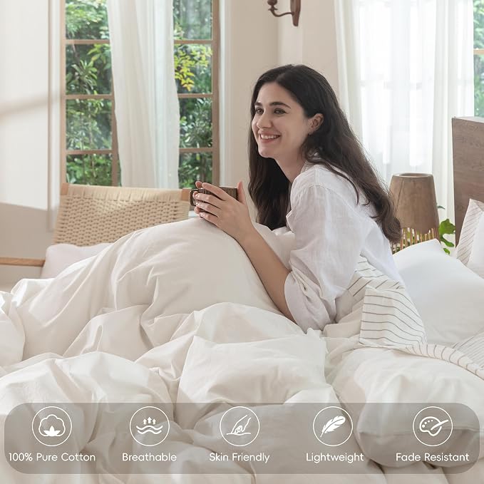MooMee Duvet Cover Set 100% Washed Cotton Linen Like Oversized King | Relaxed Linen-like Texture. Soft, Breathable & Long-lasting Comfort. Lightweight. Hidden Zipper with 8 Interior Corner Ties