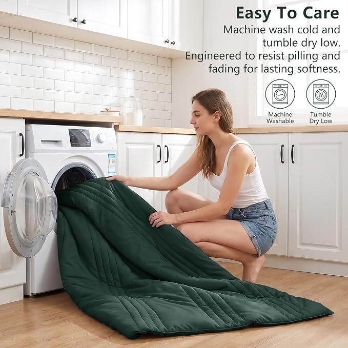 Queen Comforter Set Forest Green - 7 Pieces Bed in a Bag | OEKO-TEX Certified, 240GSM Down-Alternative Comforter, 14" Deep-Pocket Sheets, Shams & Pillowcases, Lightweight