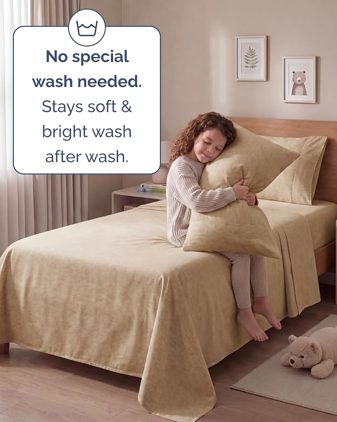 Twin 4 Piece Bed Sheet Set - Breathable & Cooling Sheets - Heathered Tan | Ultra Soft Hotel Luxury Bedding Set with 8-16 Inch Deep Pockets, 1 Flat & 1 Fitted Sheet & 2 Pillowcases, Wrinkle & Fade Free