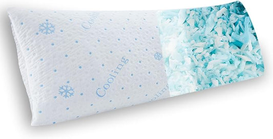 Dreamood Cooling Body Pillow Shredded Memory Foam with Pillowcase for Adult | Adjustable Full Foam Pregnancy Long Bed Body Pillows for Adults Side Sleeper - with Washable Cooling Comfortable Side Cover