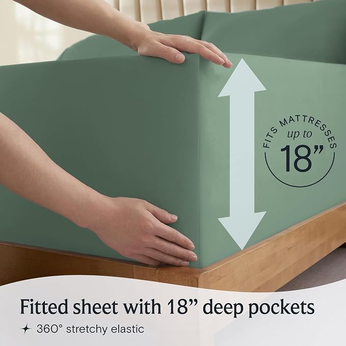 LuxClub 4 PC King Sheet Set, Breathable Luxury Bed Sheets, Deep Pockets 18" Wrinkle Free Cooling Bed Sheets Machine Washable Hotel Bedding Silky Soft - Tree Moss Green King | LuxClub Silky Fitted Sheet & Pillowcase Sets, Breathable Hotel Luxury Bedding...