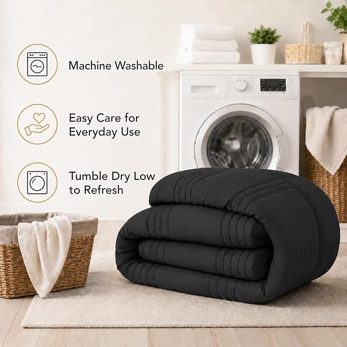 King Comforter Set Black - Bed in a Bag King Size 7 Pieces, Soft Bedding Set for All Seasons, Premium King Comforter Set with Comforter, Sheets, Pillowcases & Shams