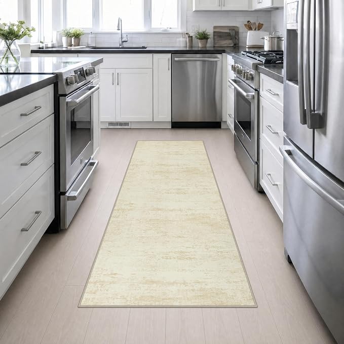 2.6x8 Washable Runner Rug：Modern Abstract Kitchen Soft Carpet Beige | For Hallway, Bedroom, Kitchen, Laundry, Bathroom,Door Mat,Modern Abstract,Machine washable,Non-Slip,Stain Resistant,Indoor