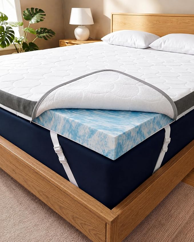 Mattress Topper - 3 Inch Memory Foam Mattress Topper with Cover - Queen | Cooling Cover for Hot Sleepers, Plush, Thick & Comfy, Pain & Pressure Relief, Mattress Pad with Straps & Washable Cover