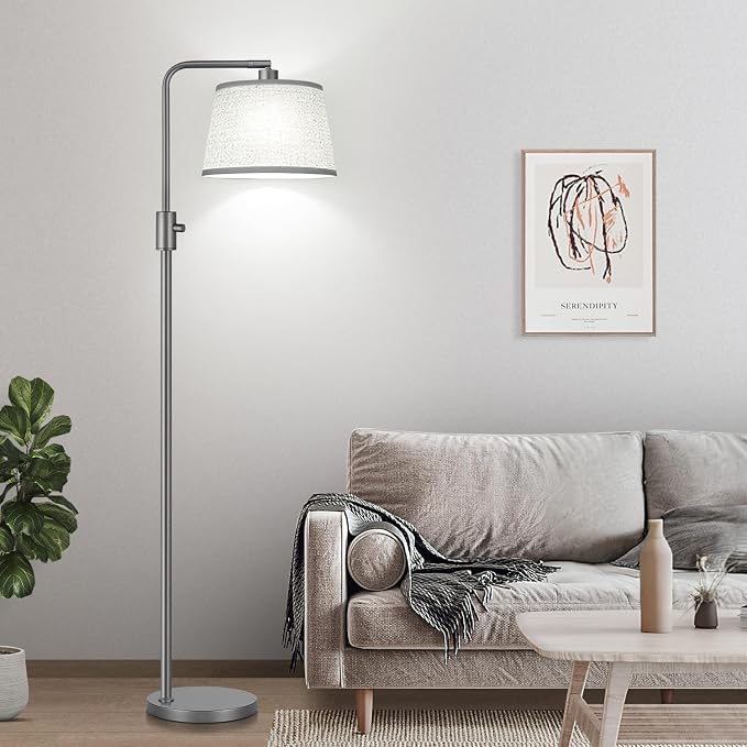 【Upgraded】 Dimmable Floor Lamp, 1000 Lumens LED Edison Bulb Included, Arc Floor Lamps for Living Room Modern Standing Lamp with Linen Shade, Tall Lamps for Living Room Bedroom Office Dining Room-Grey