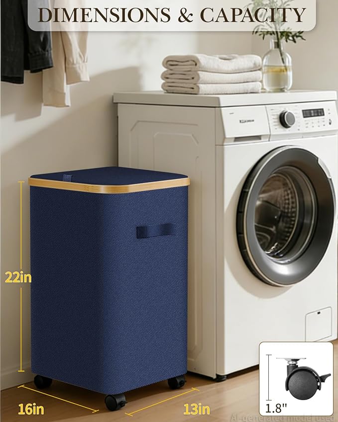 Laundry Hamper with Wheels, 75L Rolling Laundry Basket, Removable Inner Bag | Clothes Hampers for Laundry, Collapsible Dirty Clothes Hamper for Dorm, Bedroom, Bathroom, Laundry Room