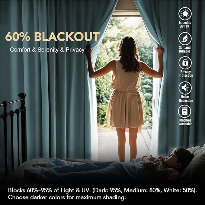 H.VERSAILTEX Blackout Curtains Thermal Insulated Window Treatment Panels Room Darkening Blackout Drapes for Living Room Back Tab/Rod Pocket Bedroom Draperies (2 Panels, Mineral Blue, 52 x 45 Inch)