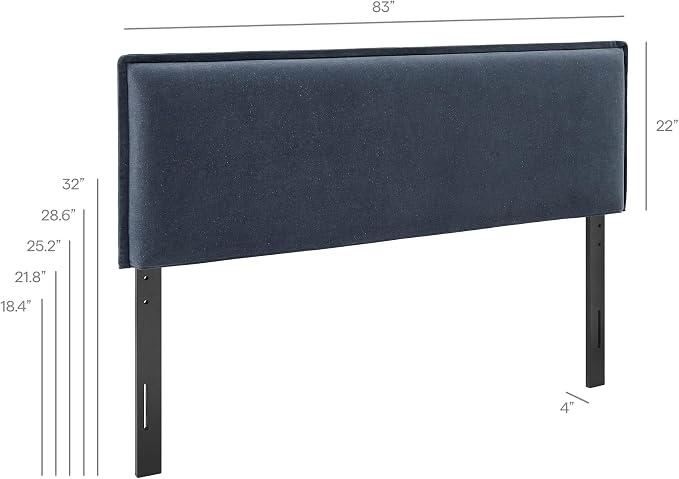 Modway Camille King Size Upholstered Linen Blend Headboard with Removable Slipcover – in Denim - Padded Pillow Style Headboard with Adjustable Mounting for King Beds