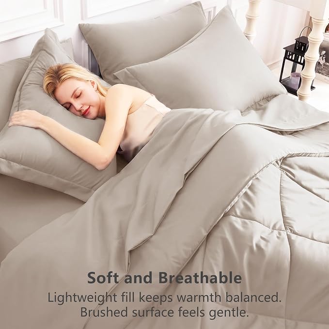 Full Size Comforter Sets Linen - 7 Pieces Complete Bedding Set | OEKO-TEX Certified, All Season, 240GSM Down-Alternative Comforter, Sheets, Pillowcases & Shams, 14" Deep Pocket, Easy Care