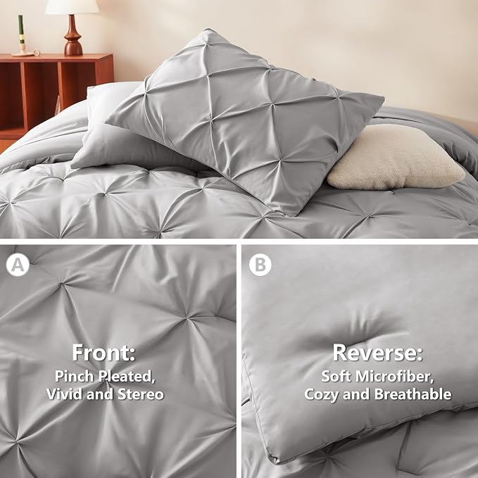 Oversized Queen Comforter Set French Grey, 7 Pieces Bed in a Bag | OEKO-TEX 100 Certified, 240GSM All Season, Bedroom, Guest Room, Down-Alternative Comforter, Sheets, Pillowcases & Shams