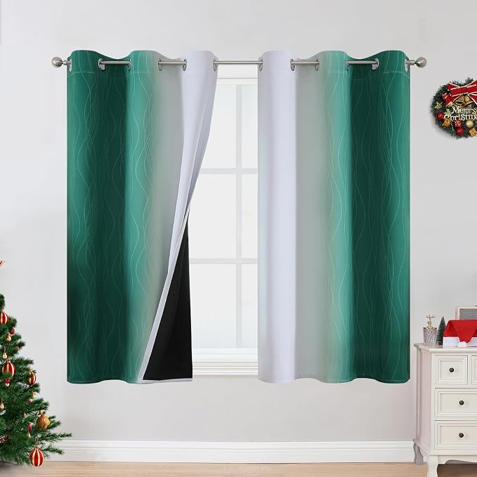 Green and Greyish White Blackout Curtains 42Wx54L 2 Panels | Ombre Curtains for Bathroom 54 Inches Long,Thermal Insulated,Room Darkening,Energy Saving,Grommet Window Bedroom Drapes