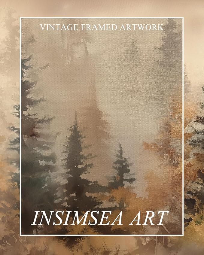 InSimSea Extra Large Framed Fall Wall Art, Forests Trees Landscape, 20x40in | Living Room Country Farmhouse Decor, Vintage Canvas Prints, Retro Long Pictures for Bedroom Above of Bed