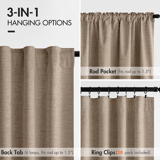 MIULEE 100% Blackout Curtains Linen Curtains 84 Inches Long, Copper Brown | 2 Panels, Full Black Out, Thermal Insulated, Room Darkening Window Curtains for Bedroom Living Room , Back Tab & Rod Pocket