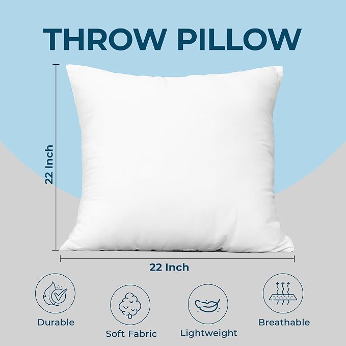 Utopia Bedding Throw Pillows, Decorative 22x22 Pillow Inserts, Set of 4 | Down alternative pillow insert with plush fluffy fill for beds sofas couches and chairs. Suitable for indoor outdoor use.