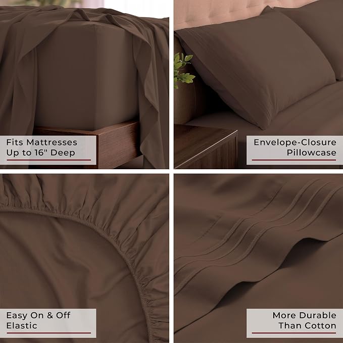 Mellanni Iconic 4-Piece, Ultra Soft Sheet Set (California King, Brown) | 10M+ Sleepers. Lab-tested: Sleeps Cool, Stays Bright, Strong, Smooth. Good Housekeeping Best Bedding, 7 yrs running.
