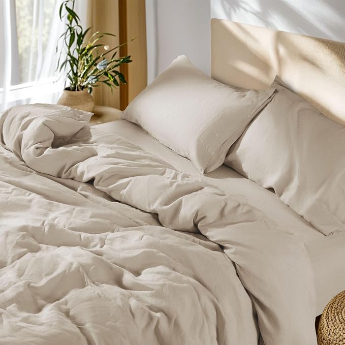 SONORO KATE 100% French Linen King Duvet Cover Set,Zipper Closure,3PC | Natural French Flax,Soft Breathable for Hot Sleepers,Moisture Wicking & Durable,4 Corner Ties,Natural Linen