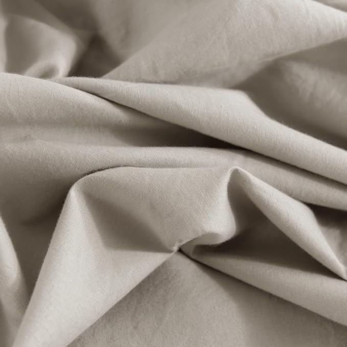 NEXHOME PRO Duvet Cover Queen Size, 100% Washed Cotton Orgnic Linen Like Textured Breathable Durable Comfy, Cream Grey