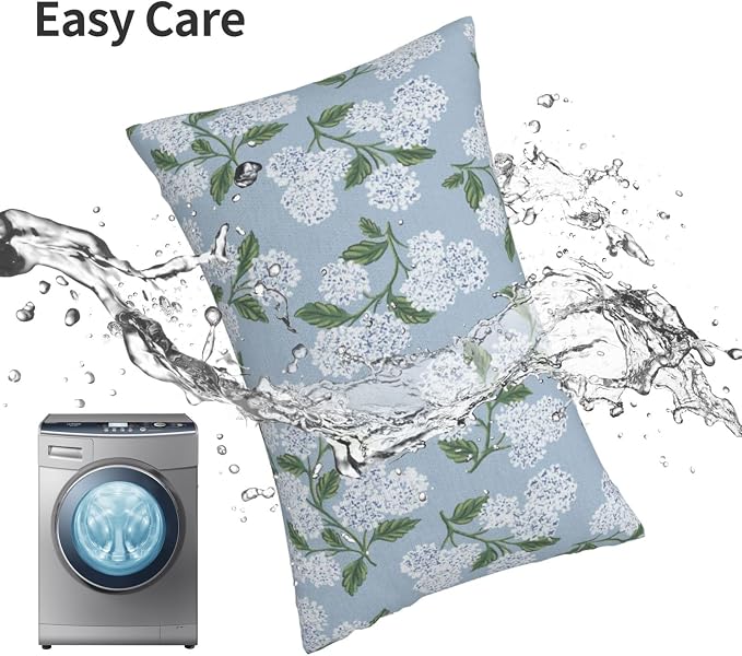 Light Blue Pillow Covers 12x20 Inch 2 Pcs Blue Green Hydrangea Flower Decor Throw Pillows Vintage Floral Seasonal Spring Summer Outdoor Decoration Pillowcase Linen Cushion Cover for Couch Sofa