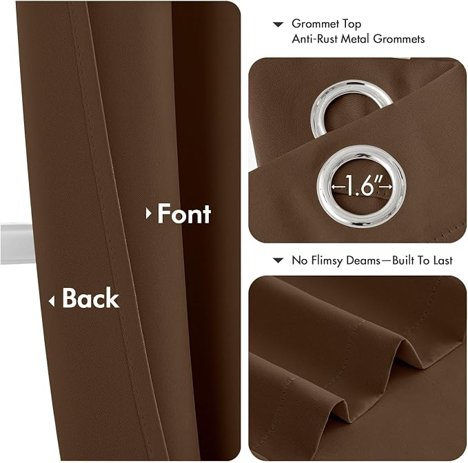 MIULEE Blackout Curtains for Bedroom 2 Panels 40 x 63 Inch Long Brown | Thermal Insulated, Living Room Darkening Grommet Drapes, Noise Reducing, Light Blocking Window Treatments