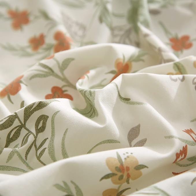 mixinni Floral Duvet Covers King Size Botanical Flower Leaf Printed on White Bedding Duvet Cover Set with Zipper Closure Ties for Him and Her 1 Duvet Cover with 2 Pillowcases-(3pcs, King Size)