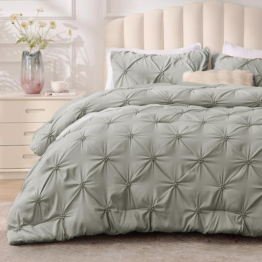 BEDELITE King Comforter Set Grey,Lightweight & Soft Comforter | Pintuck Boho Bedding, Warm & Cute Bed Set for All Season,With 2 Pillowcases