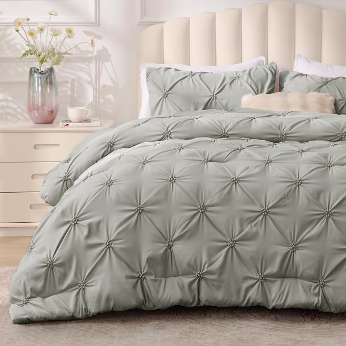 BEDELITE Twin Comforter Set Grey,Lightweight & Soft Comforter | Pintuck Boho Bedding, Warm & Cute Bed Set for All Season,With 1 Pillowcase