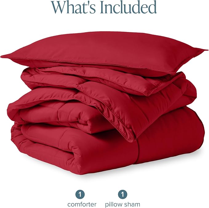 Bare Home Comforter Set - 1800 Ultra Soft (Twin/Twin XL, Red) | All-Season, Breathable, Hypoallergenic, Premium 1800, Warm, Cozy