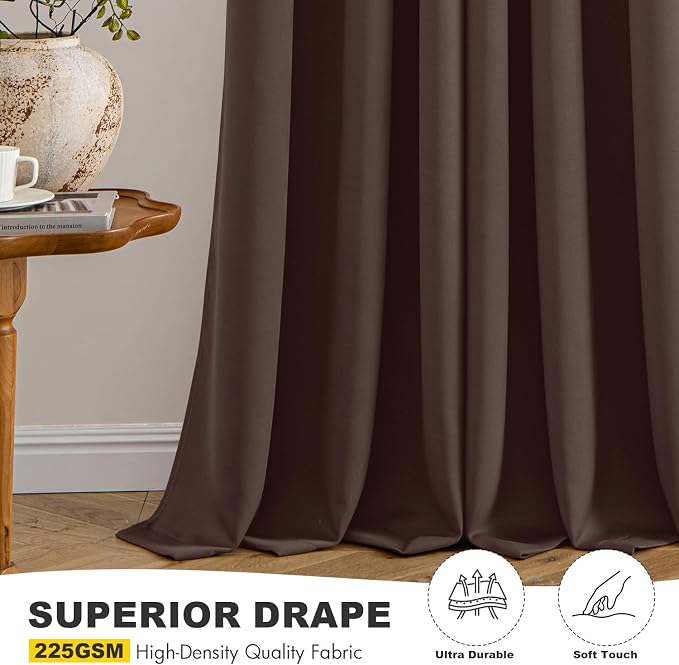 MIULEE Blackout Curtains for Bedroom 2 Panels 40 x 84 Inch Long Dark Brown | Thermal Insulated, Living Room Darkening Grommet Drapes, Noise Reducing, Light Blocking Window Treatments
