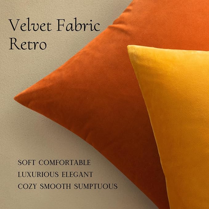 MIULEE 24x24 Inch Pack of 2 Euro Fall Velvet Throw Pillow Covers Orange | Soft Solid Decorative Euro Sham, Modern Luxury Home Decor, for King Bed Sofa Couch Bedroom Livingroom