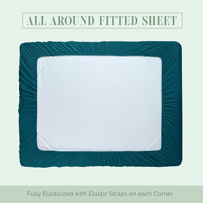 Elegant Comfort Luxurious 1500 Premium Hotel Quality Microfiber 4-Piece Sheet Set, 18-24 Inches Deep - Extra Deep Pocket Sheets - Ultra Soft 4PC Deep Pocket Sheets, Twin/Twin XL, Marine Teal