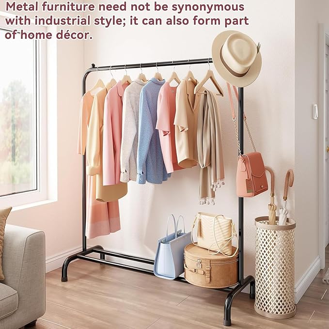 Clothing Clothes Rack with Storage Shelf, 45" L Standard Garment Rack for Hanging Clothes, Metal Portable Wardrobe Rack for Laundry Room, Bedroom, Black