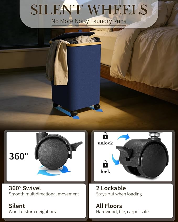 Laundry Hamper with Wheels, 75L Rolling Laundry Basket, Removable Inner Bag | Clothes Hampers for Laundry, Collapsible Dirty Clothes Hamper for Dorm, Bedroom, Bathroom, Laundry Room