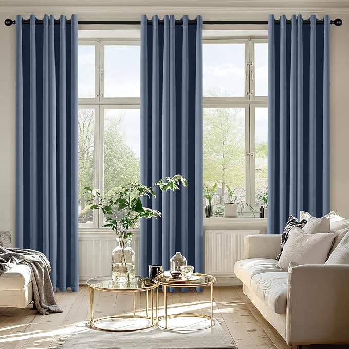 MIULEE Blackout Curtains for Bedroom 2 Panels 34 x 72 Inch Long Stone Blue | Thermal Insulated, Living Room Darkening Grommet Drapes, Noise Reducing, Light Blocking Window Treatments