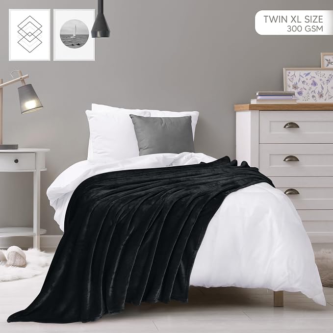 Utopia Bedding Soft Fleece Bed Blanket Twin XL Size Black (90x76 Inch) | College Dorm Room Essentials for Girls and Guys, Microfiber Plush Warm Lightweight Breathable Cozy Blanket Anti-Static