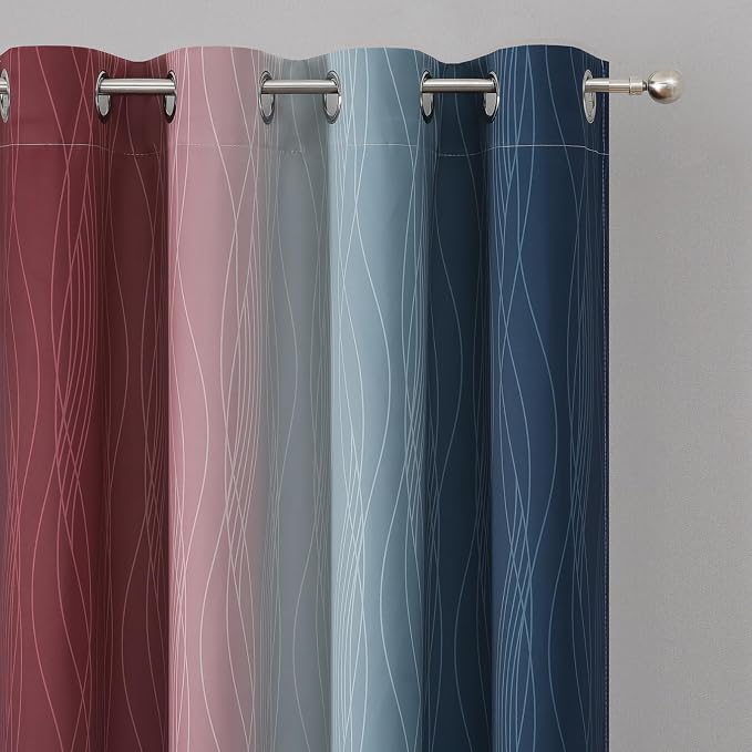 Navy Blue and Burgundy Red Ombre Blackout Curtains for Bedroom 84 Inch Long | Estelar Textiler Room Darkening Curtains for Living Room,Energy Saving,Thermal Insulated Grommet Window Drapes,52x84,2 Panels