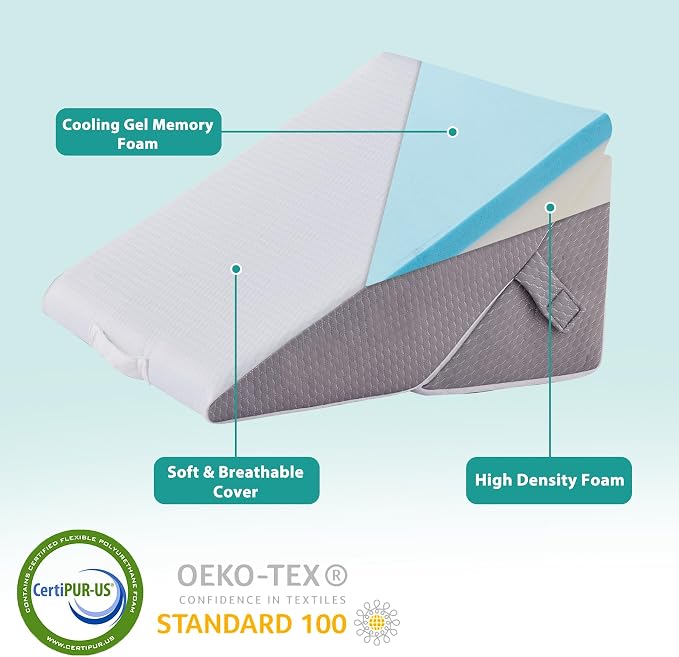 Wedge Pillow Set for After Surgery, Orthopedic Bed Wedge White/Grey | Adjustable 9&12 Inch, Bed Wedge Pillow For Headboard, Acid Reflux&Back Pain Relief, Sleeping&Sitting Up, Neck&Lumber Support